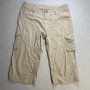 Kuhl Pants Womens 10 Beige Capri Cargo Hiking Cotton Nylon Blend (Fit 32x18)